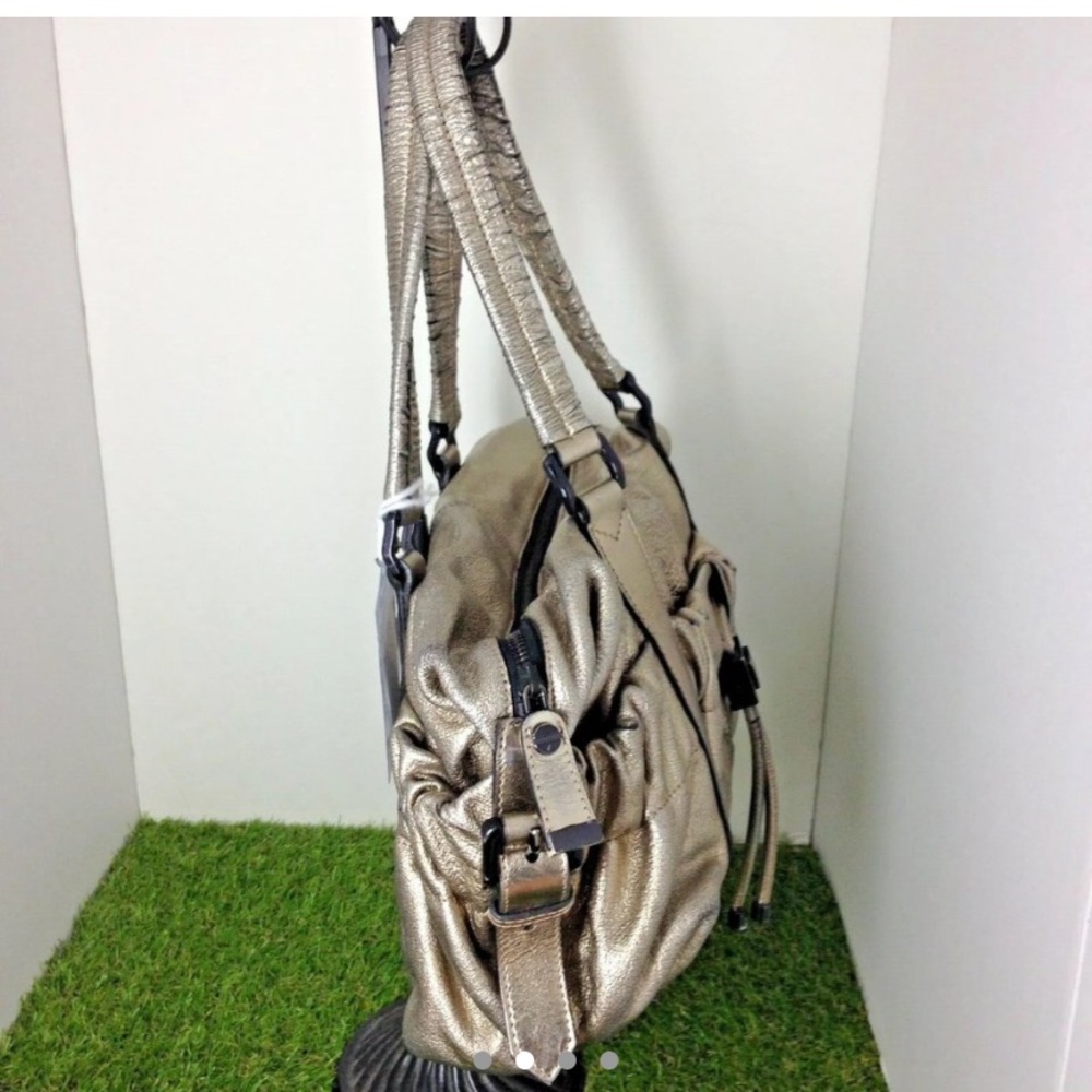 BURBERRY Metallic Gold Calfskin Curzon Satchel Bag - Picture 2 of 4